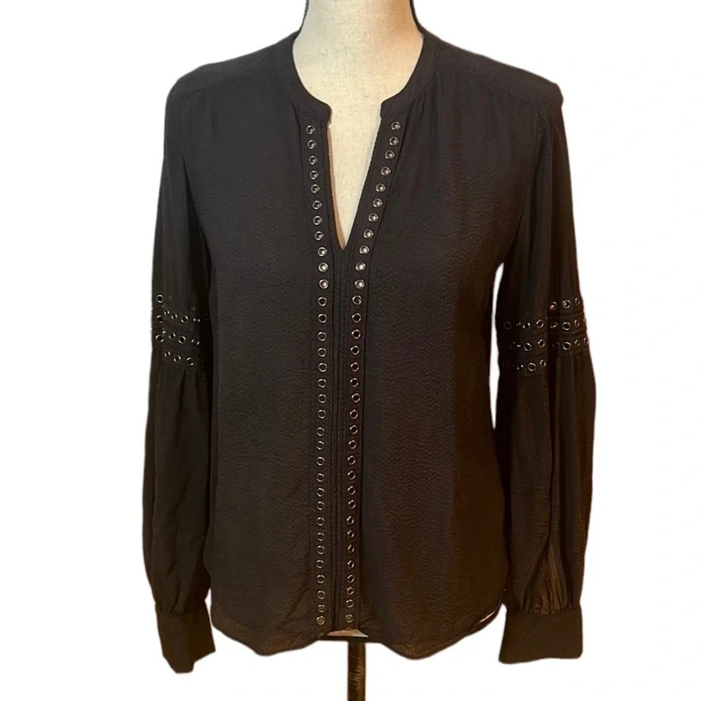 Veronica Beard Black Willa Eyelet Hardware Trim Blouse Sz-2